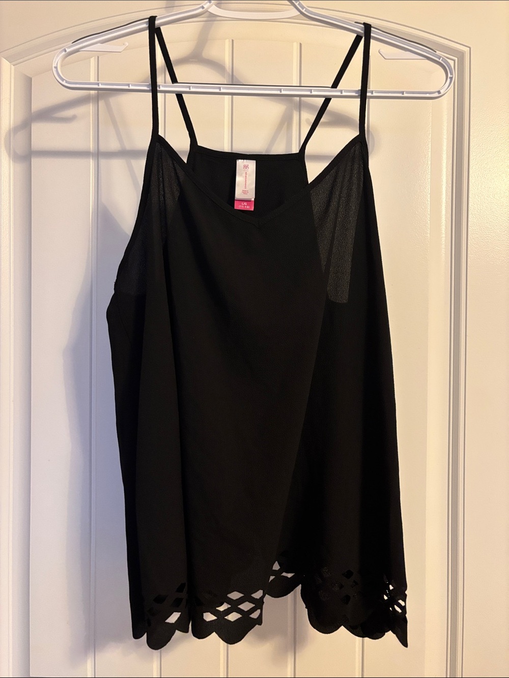 No Boundaries Black Strappy Tank Top with Laser-Cut Hem